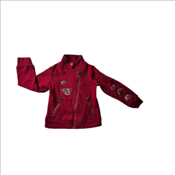 365 Kids Burgundy Jacket Size 4 with Embroidered Patches - Picture 1 of 6